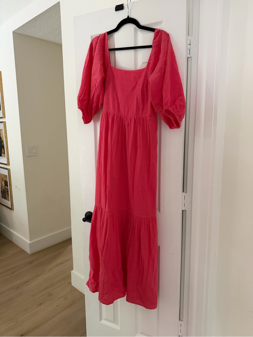 Women's Billabong Puff-Sleeve Square-Neck Maxi Dress in Bright Pink